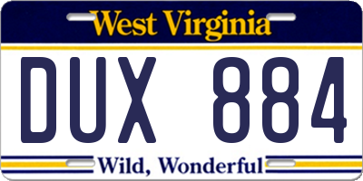 WV license plate DUX884