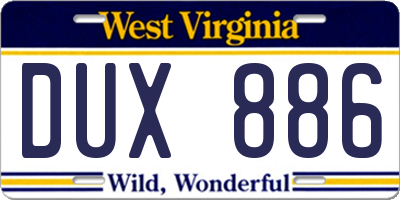 WV license plate DUX886