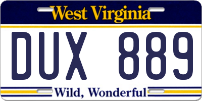 WV license plate DUX889