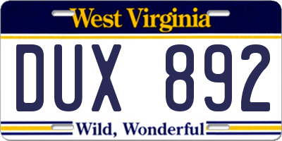 WV license plate DUX892