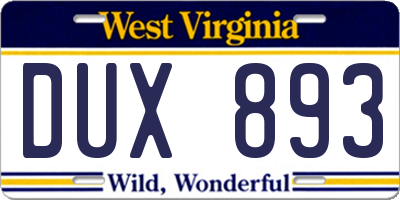WV license plate DUX893