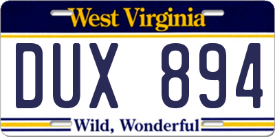 WV license plate DUX894