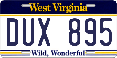 WV license plate DUX895