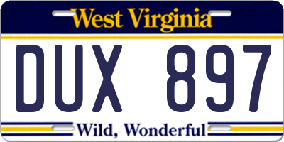 WV license plate DUX897