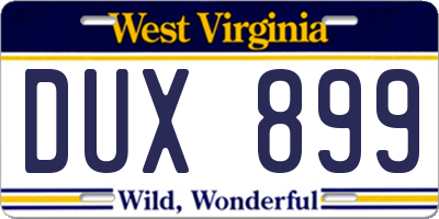 WV license plate DUX899