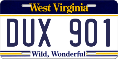 WV license plate DUX901