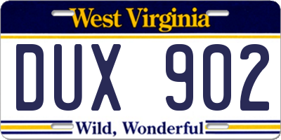 WV license plate DUX902
