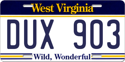 WV license plate DUX903
