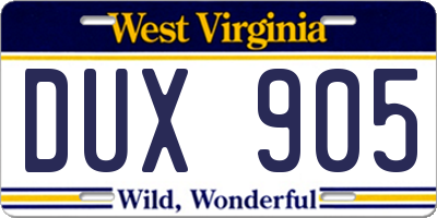 WV license plate DUX905