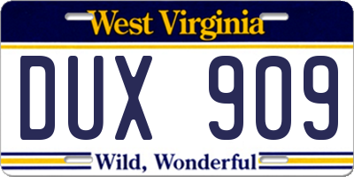 WV license plate DUX909