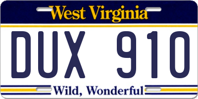 WV license plate DUX910