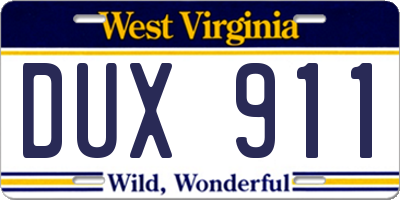 WV license plate DUX911
