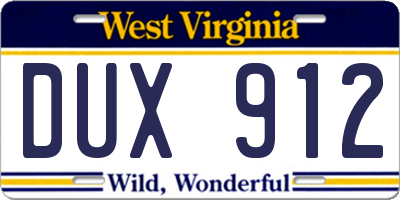 WV license plate DUX912