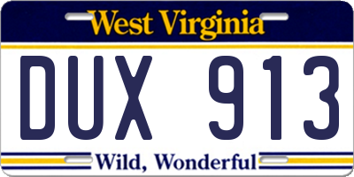 WV license plate DUX913