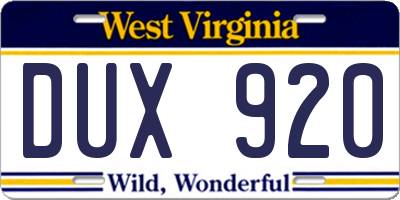 WV license plate DUX920