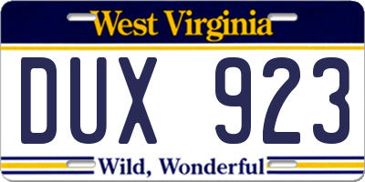 WV license plate DUX923