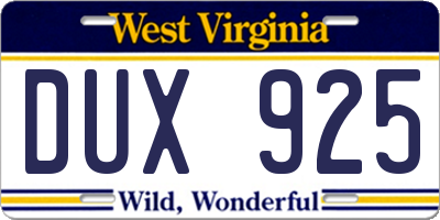 WV license plate DUX925