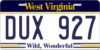 WV license plate DUX927