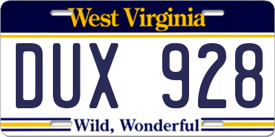 WV license plate DUX928