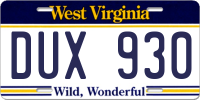 WV license plate DUX930