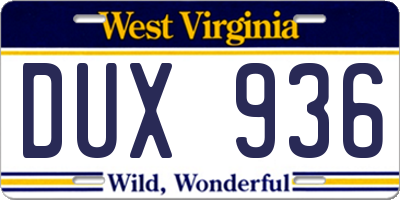WV license plate DUX936