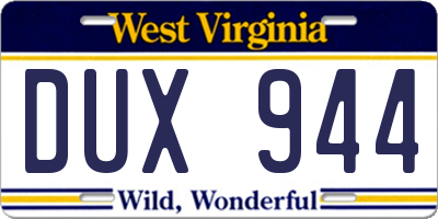WV license plate DUX944