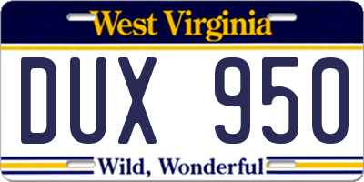 WV license plate DUX950