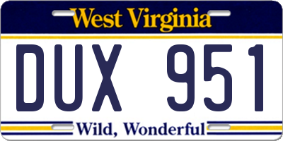 WV license plate DUX951