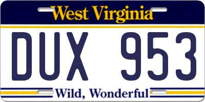 WV license plate DUX953