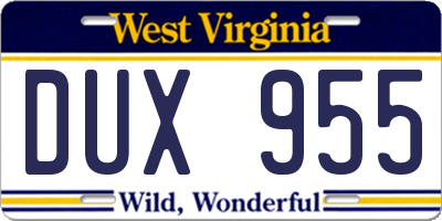 WV license plate DUX955