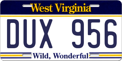WV license plate DUX956