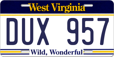 WV license plate DUX957