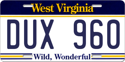 WV license plate DUX960