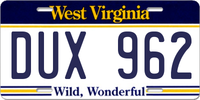 WV license plate DUX962