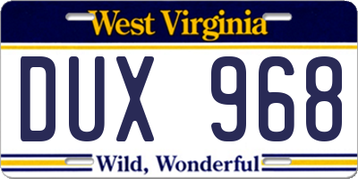 WV license plate DUX968