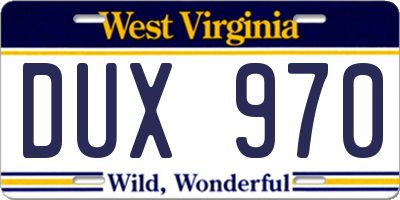 WV license plate DUX970