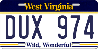 WV license plate DUX974