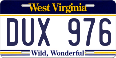 WV license plate DUX976