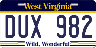 WV license plate DUX982