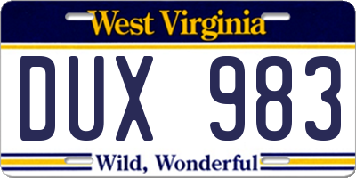 WV license plate DUX983