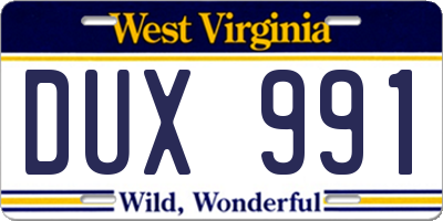 WV license plate DUX991