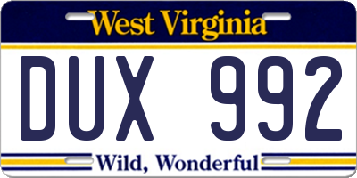 WV license plate DUX992