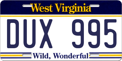 WV license plate DUX995