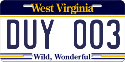 WV license plate DUY003