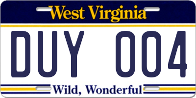 WV license plate DUY004