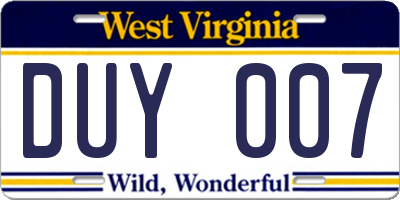 WV license plate DUY007