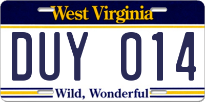 WV license plate DUY014