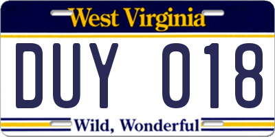 WV license plate DUY018
