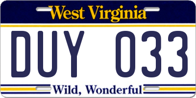 WV license plate DUY033