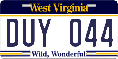 WV license plate DUY044
